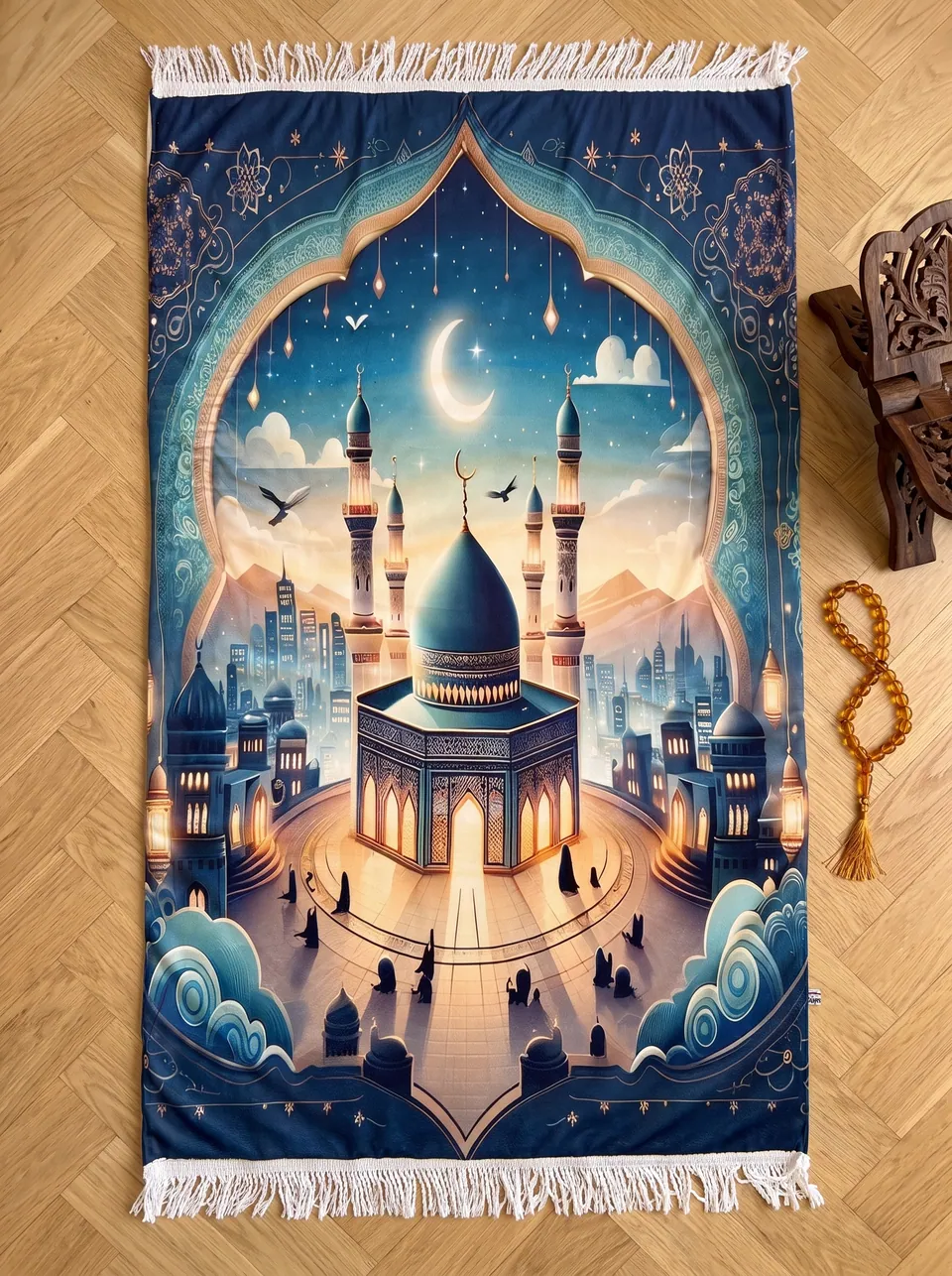 سجادة صلاة طبية مبطنة – تصميم المسجد وقت الغروب — التركواز